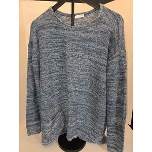 J Jill Women's‎ Knitted Long Sleeve Crewneck Sweater Blue White Pattern L